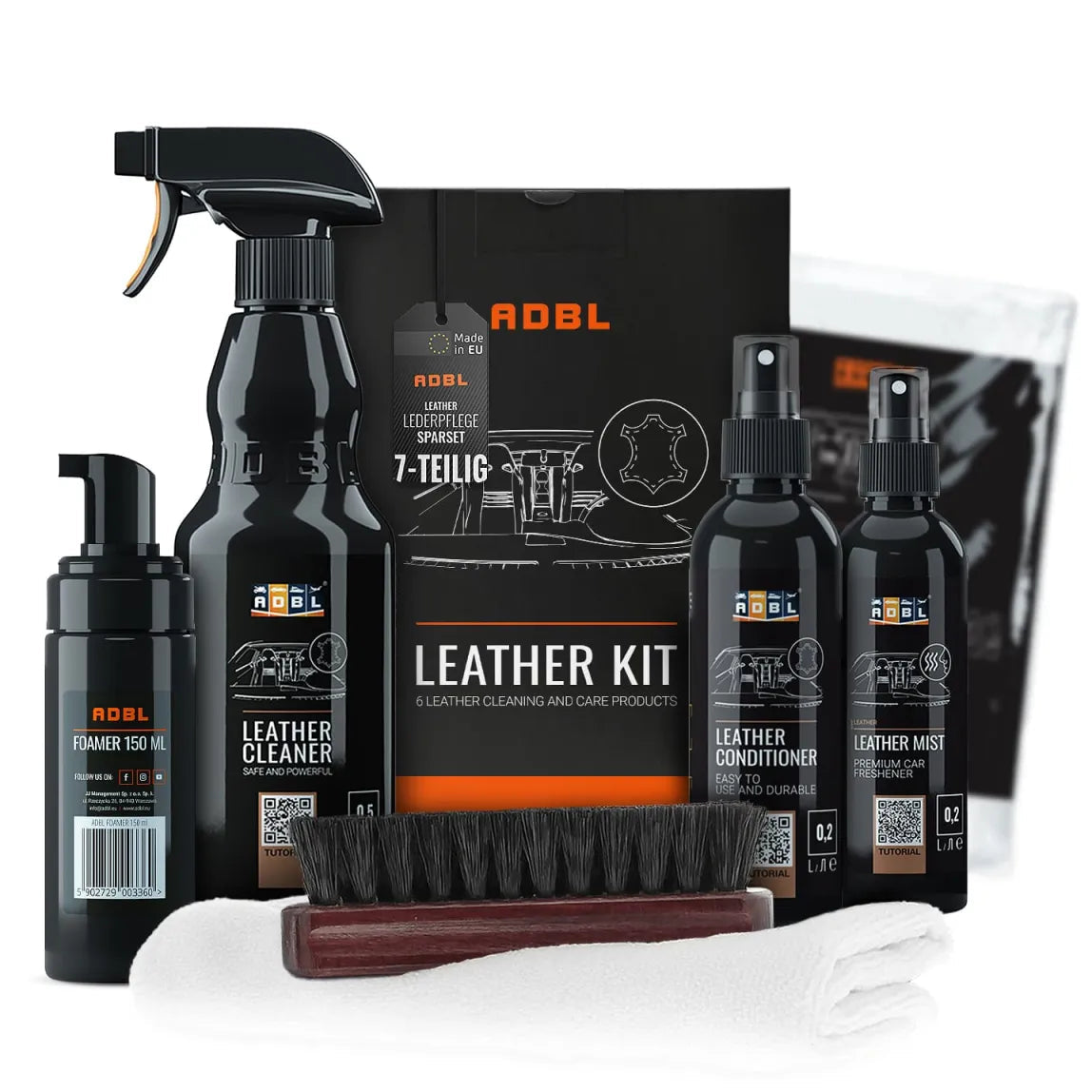 ADBL Leather Kit – 7-teiliges Lederpflege-Set für Reinigung, Pflege & Schutz