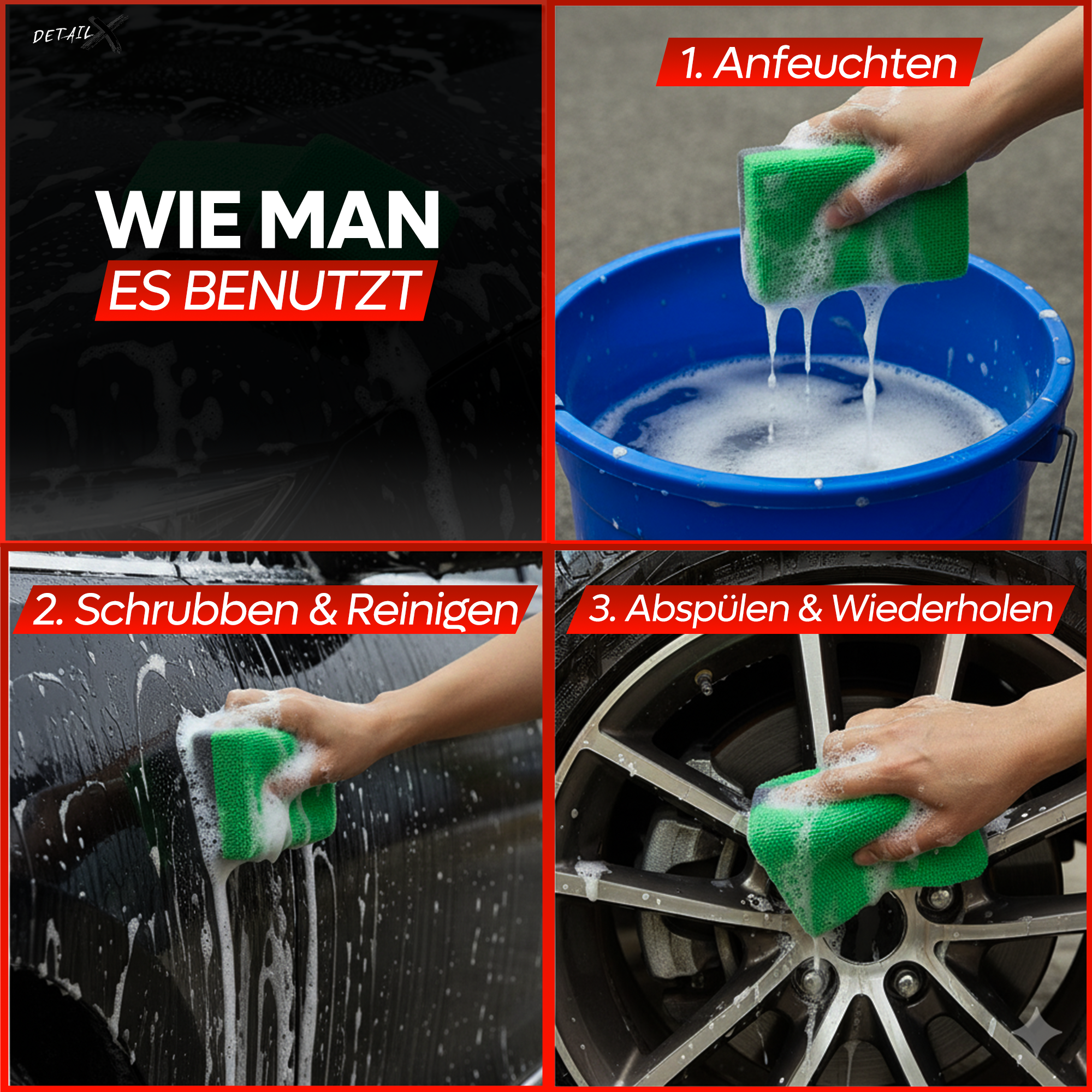 4x Detail X - Mikrofaser Applikationsschwamm