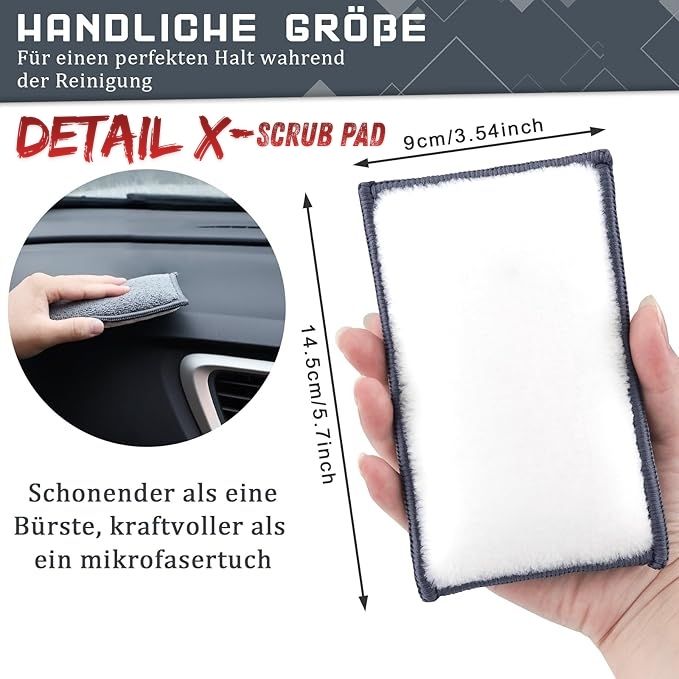 4er Set Detail X Scrub Pad, Reinigungspad für die Innen Reinigung Pflege von Kunststoff, Polster, Leder, Cockpit & Armaturen