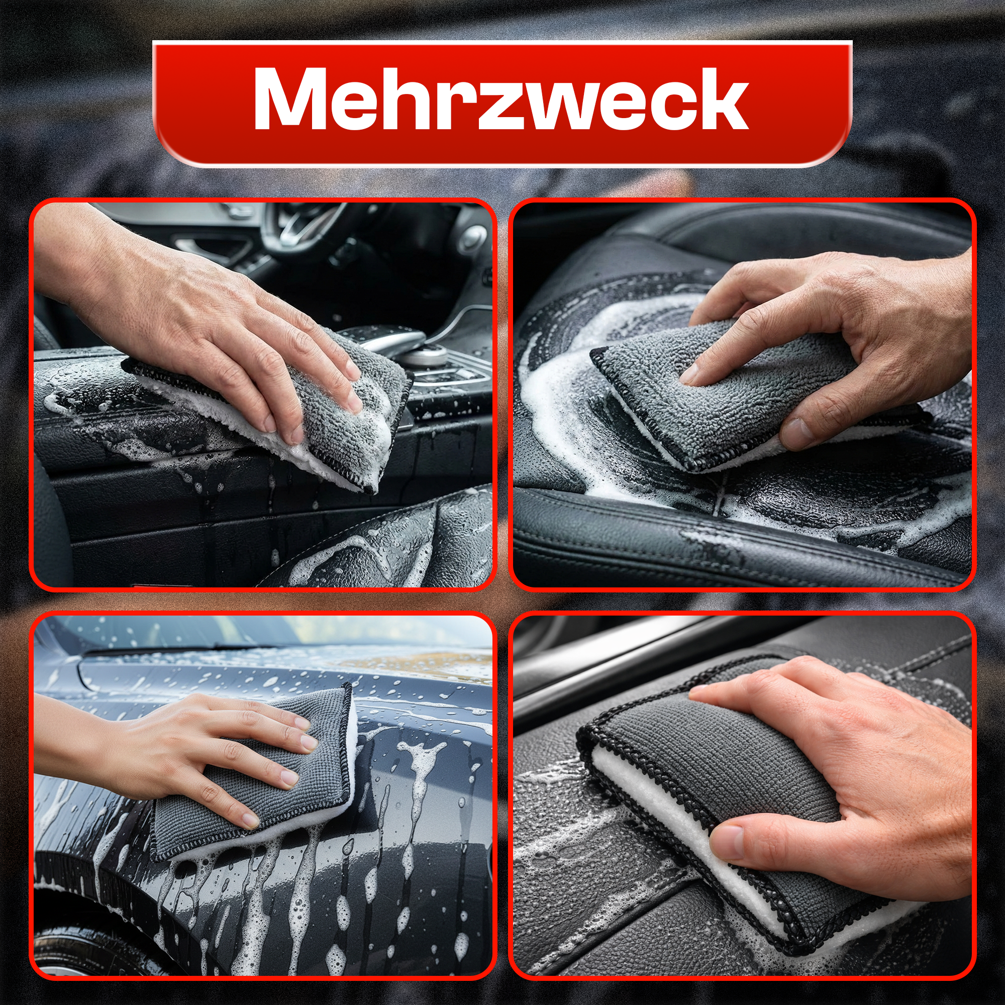 4er Set Detail X Scrub Pad, Reinigungspad für die Innen Reinigung Pflege von Kunststoff, Polster, Leder, Cockpit & Armaturen