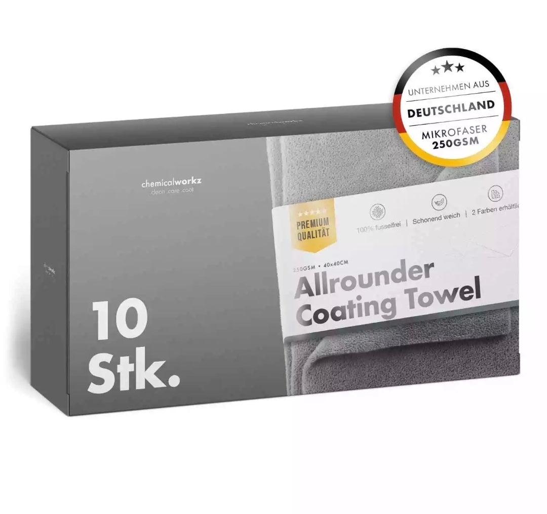 chemicalworkz Allrounder Coating Towel 250GSM Grau Versiegelungstuch 40×40cm 10Stk.