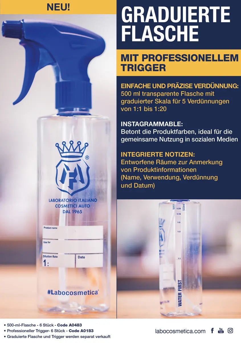 Labocosmetica Leerflasche mit Dosierskala 500ml